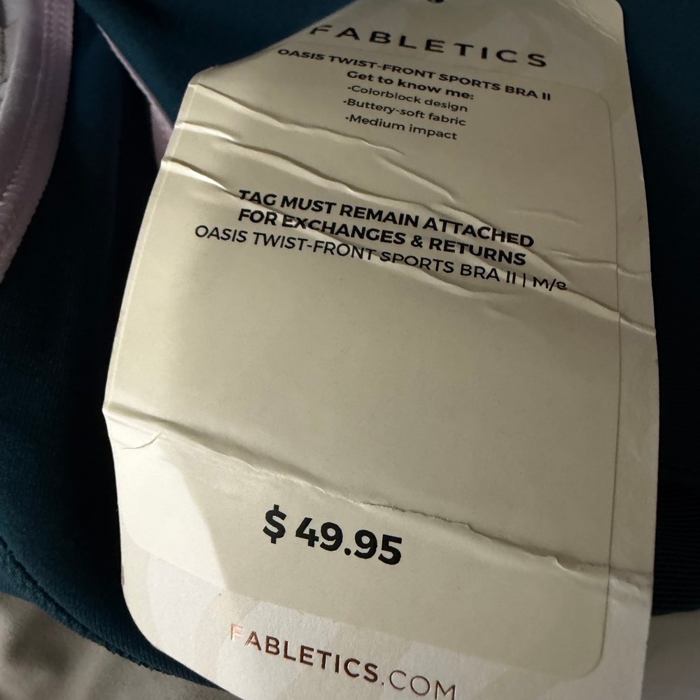 Fabletics Oasis Twist-Front Sports Bra II Navy Pink Medium Impact NWT Size M - Picture 6 of 7